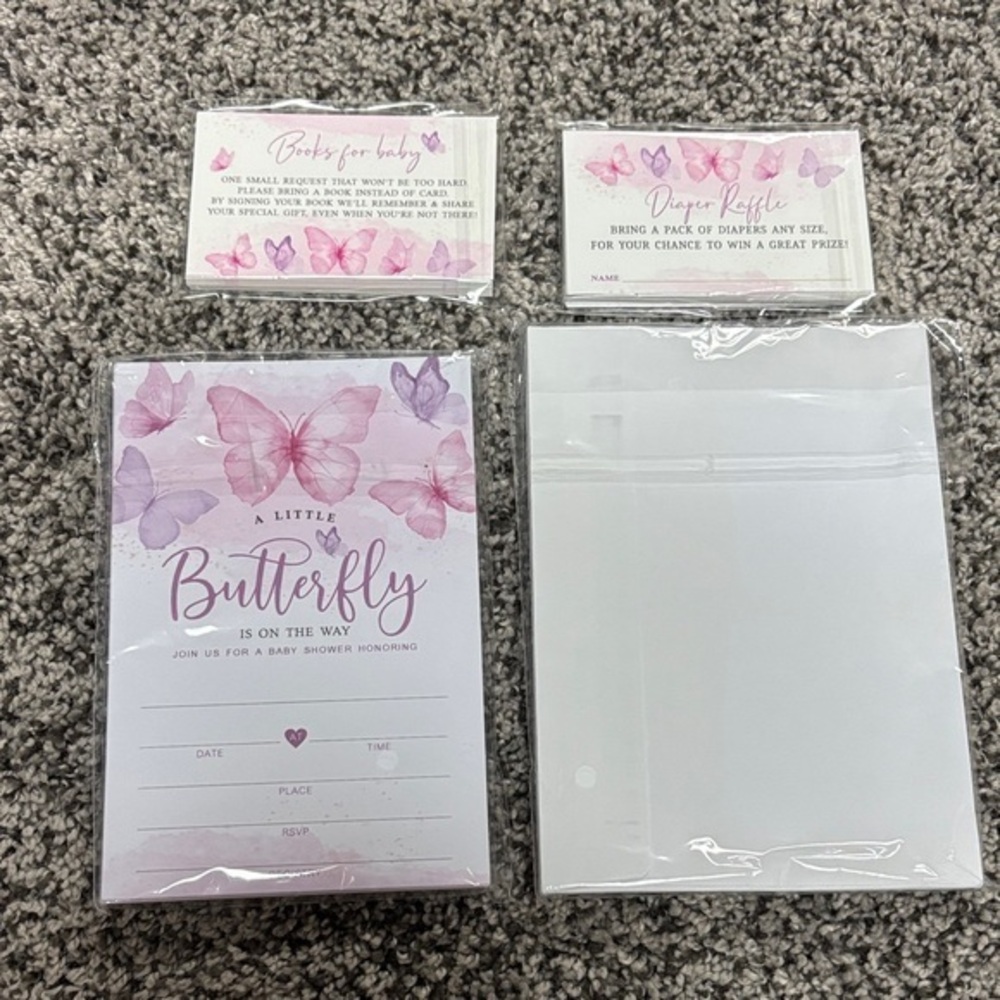 Butterfly Baby Shower Invitation Set - Pink and Purple